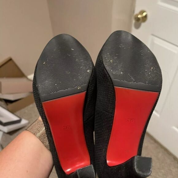 BONAVI Studded Platform Stiletto Pumps Heels Black Red bottoms Suede Shoes Sz 36 - Picture 5 of 10